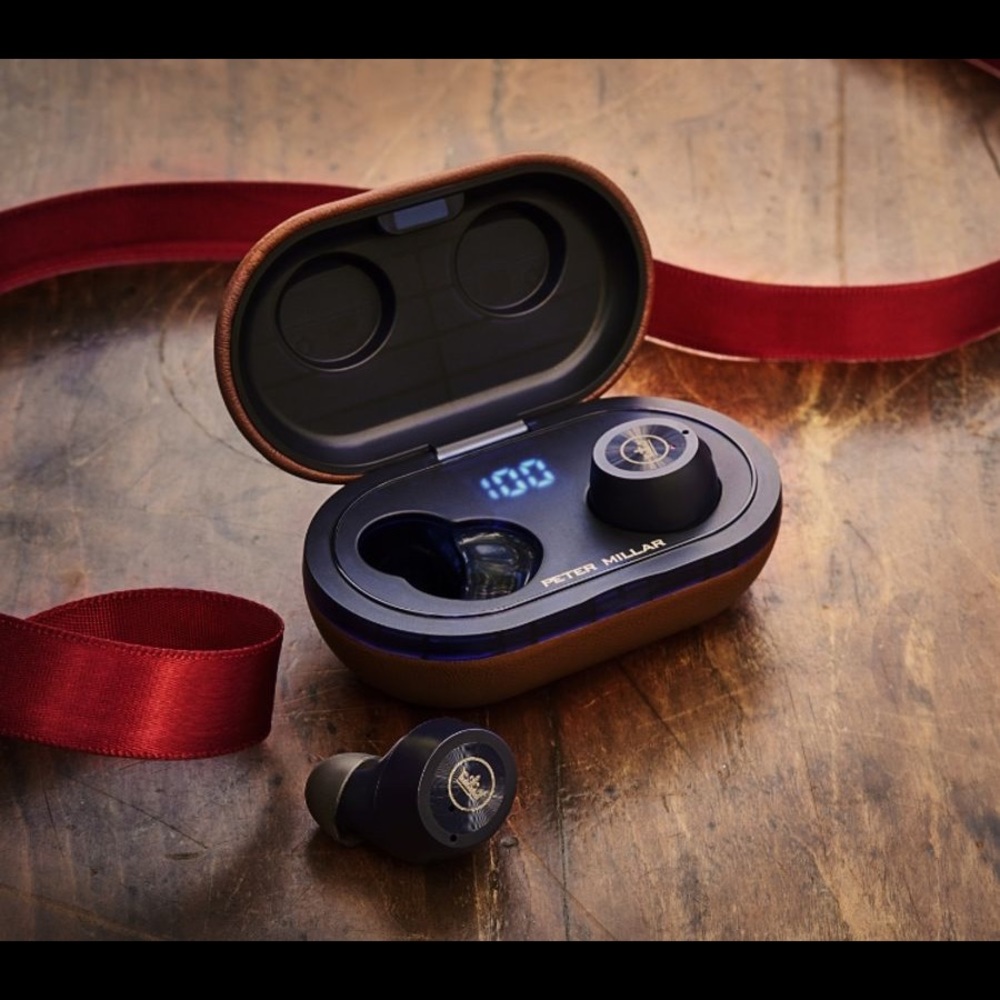 PETER MILLAR Bluetooth headphones. Brand new.Nice leather wrapping on the case.